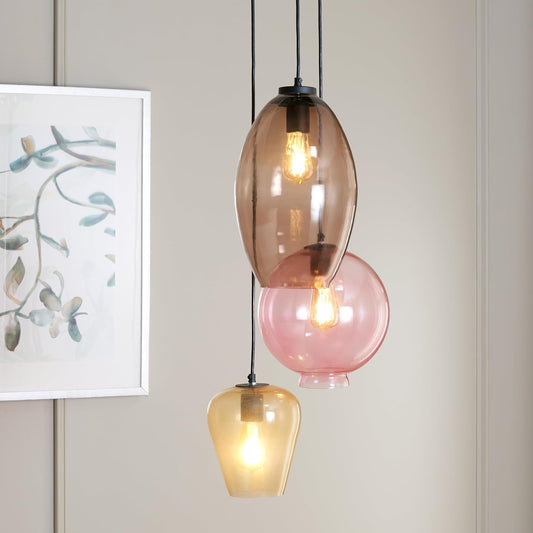 SAFAVIEH Lighting Collection Keoni 3-Light Multicolored Glass Shade Adjustable Hanging Pendant Light Fixture (LED Bulbs Included)