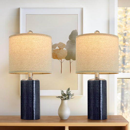 20.25" Small Table Lamps Set of 2 Modern Ceramic Lamps for Living Room Farmhouse Bedside Lamps Boho Lamps for Night Stands Green Bedroom Lamp Side Table Lamps End Table Lamp